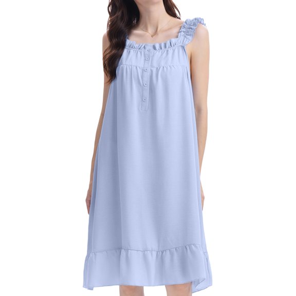 DAKIMOE Nightgowns for Women Sleeveless Cute Ruffle Tank Sleepwear Button Down Ladies Loungewear4 Casual Pajamas Dress for Bridal Wedding Party Christmas Valentines