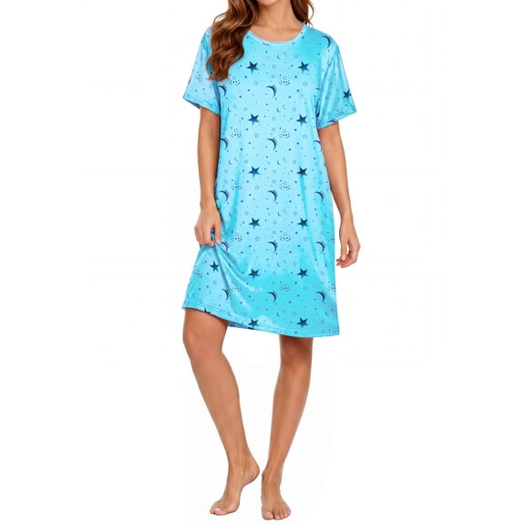 DAKIMOE Nightgowns for Women Soft Short Sleeve Night Shirts Womens Print Sleep Shirts Loose Comfy Pajamas Sleepwear