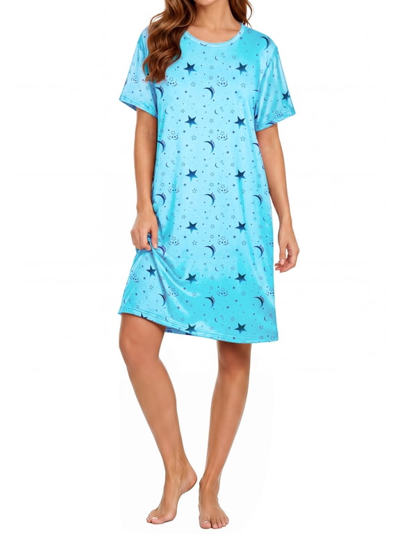 Nightgowns for Women Soft Short Sleeve Night Shirts Womens Print Sleep Shirts Loose Comfy Pajamas Sleepwear