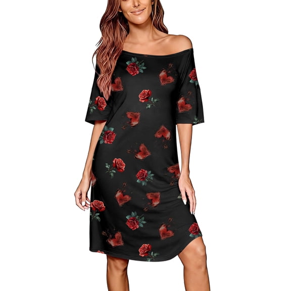 DAKIMOE Nightgowns for Women Short Sleeve Sleep Shirt Comfy Cute Casual Loose Pajamas Sleepwear Valentine's Day Gift