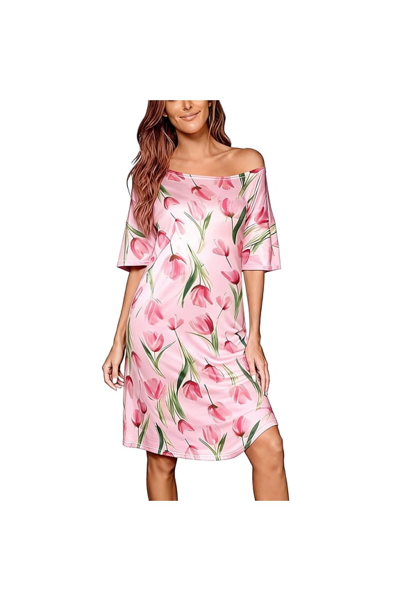 Nightgowns for Women Short Sleeve Sleep Shirt Comfy Cute Casual Loose Pajamas Sleepwear Valentine's Day Gift