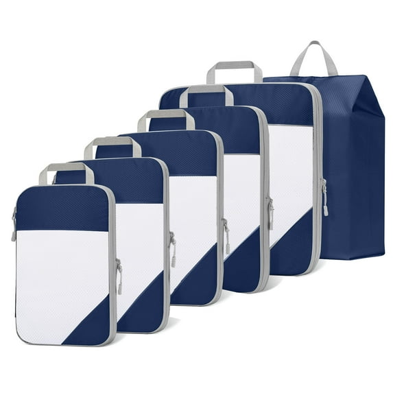 DAKIMOE Packing Cubes Travel Bags Set of 6 with Shoe Bag Travel Accessories Extra Large Compression Packing Cube for Luggage Suitcase Travel Essentials Mesh Waterproof Lightweight Navy Blue