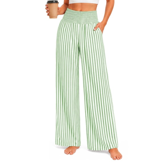 DAKIMOE Pajama Pants Women Palazzo Pants High Waisted Gingham Stripe Lounge Pants Wide Leg PJ Bottoms for Women Valentine's Day