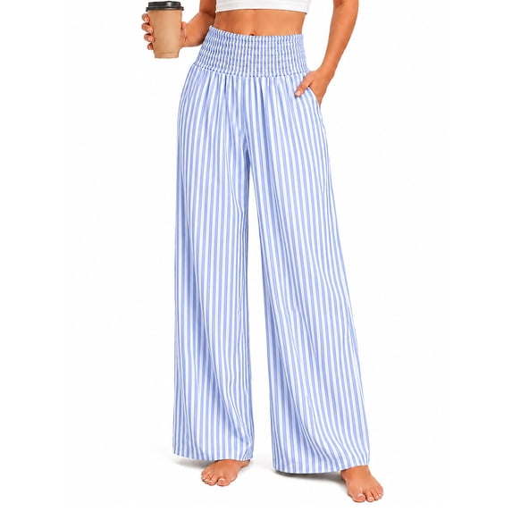 DAKIMOE Pajama Pants Women Palazzo Pants High Waisted Gingham Stripe Lounge Pants Wide Leg PJ Bottoms for Women Valentine's Day