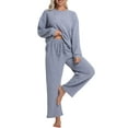 thumbnail image 1 of DAKIMOE Lounge Sets for Women Pajamas Long Sleeve Sleepwear Soft Nightwear 2 Piece Pjs Ribbed Knit Fall Winter Outfits Pockets, Gray Blue, XXL, 1 of 9