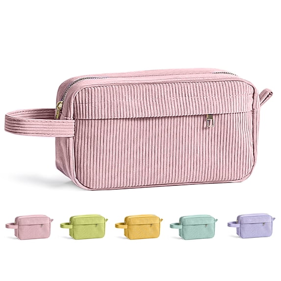 DAKIMOE Pencil Case Cute Pencil Pouch Corduroy Colored Large Capacity Soft Lightweight Versatile Stationary for Students Teens Adults, Pink