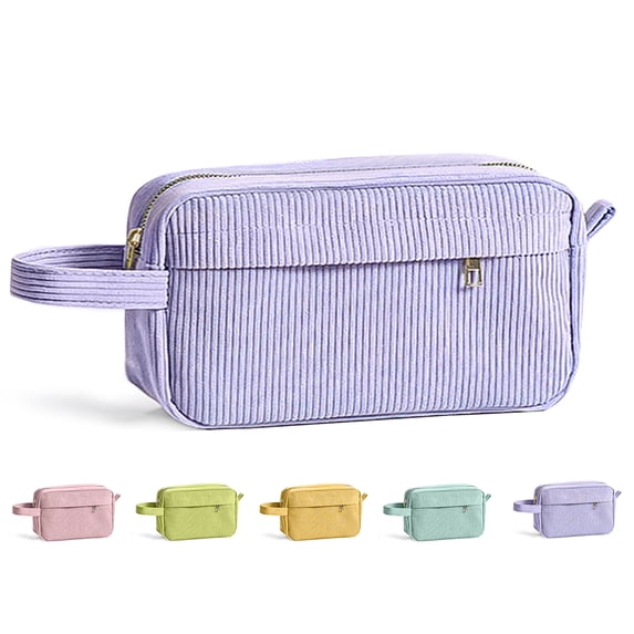 DAKIMOE Pencil Case Cute Pencil Pouch Corduroy Colored Large Capacity Soft Lightweight Versatile Stationary for Students Teens Adults, Purple