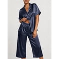 thumbnail image 1 of DAKIMOE Silk Satin Pajama Set for Women Capri Pajamas Short Sleeve Button Down Two Piece Pjs Sleepwear Soft Loungewear Nightwear, 1 of 8