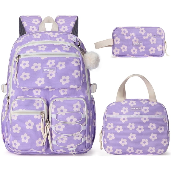 DAKIMOE School Backpack 3 Sets Corduroy Backpack for Teen Laptop Backpack for Women Middle High School Bookbag Travel Daypack