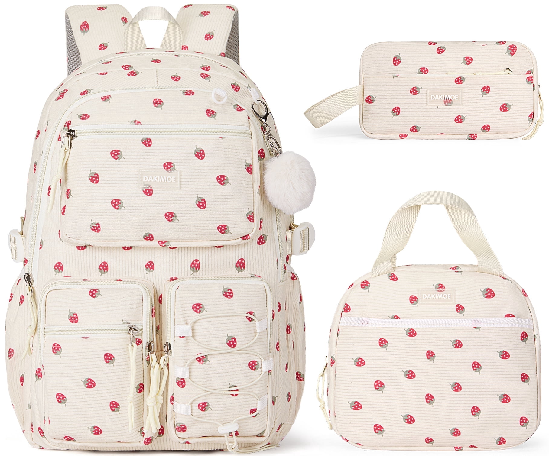 DAKIMOE School Backpack 3 Sets Corduroy Backpack for Teen Laptop
