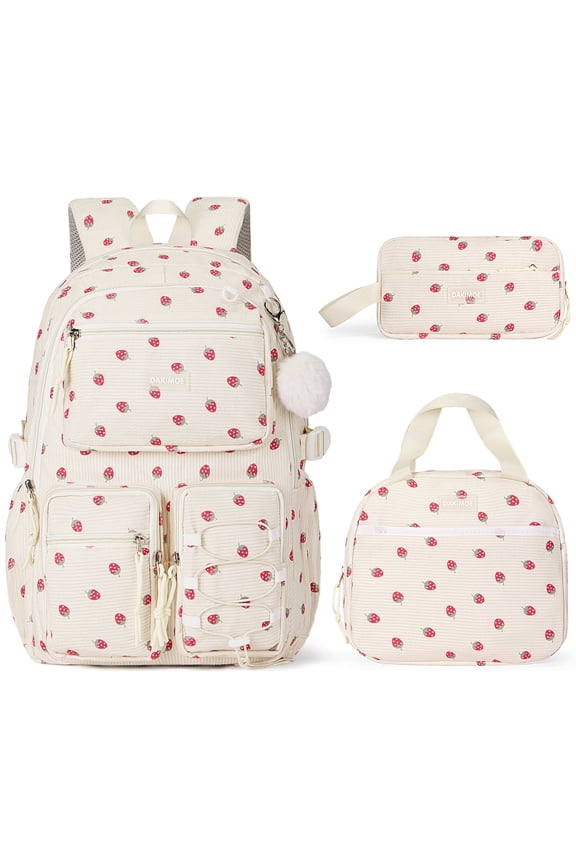 School Backpack 3 Sets Corduroy Backpack for Teen Laptop Backpack for Women Middle High School Bookbag Travel Daypack