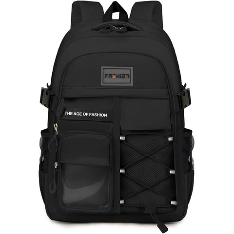DAKIMOE School Backpack High School Bookbag Durable Large Capacity Lightweight Daypack for College Students Travel Daypack, Black