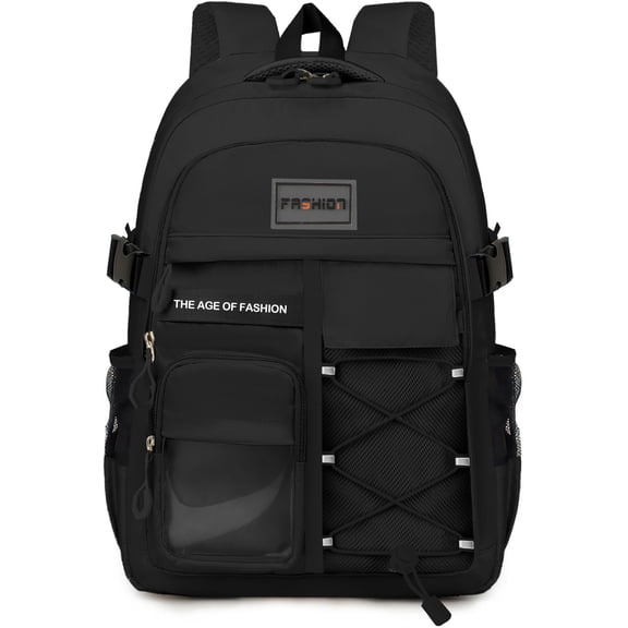 DAKIMOE School Backpack High School Bookbag Durable Large Capacity Lightweight Daypack for College Students Travel Daypack, Black