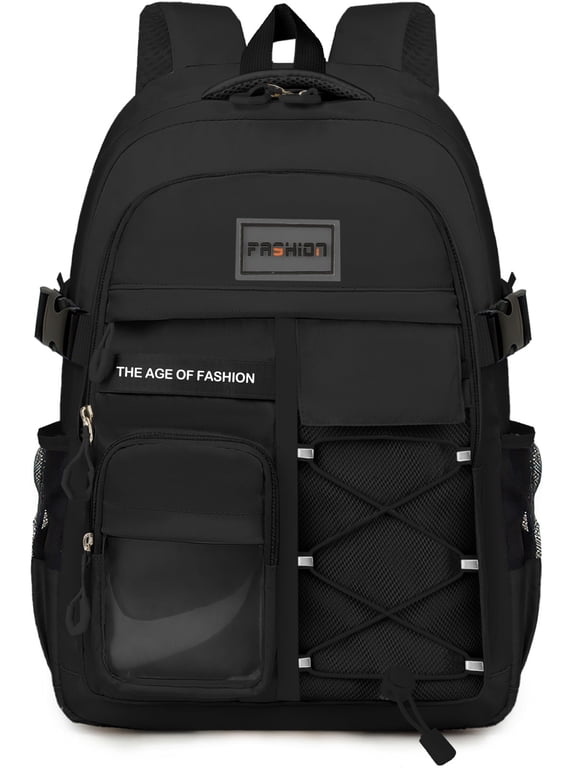 School Backpack High School Bookbag Durable Large Capacity Lightweight Daypack for College Students Travel Daypack, Black