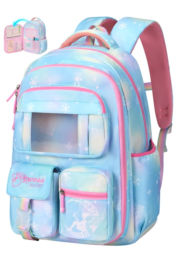 School Backpack Book Bags Primary Middle School Bags for Kids Girls Teens Back to School Large Bookbags with Multi Pocket for 7-14 Years Pink