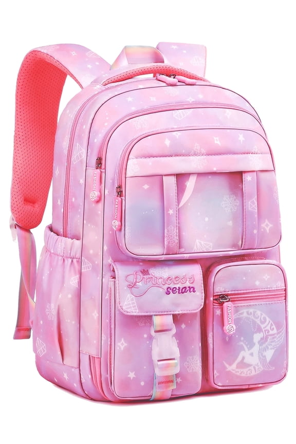 School Backpack Book Bags Middle School Bags for Kids Girls Teens Back to School Large Bookbags with Multi Pocket for 7-14 Years Pink