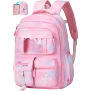School Backpack Book Bags Middle School Bags for Kids Girls Teens Back to School Large Bookbags with Multi Pocket for 7-14 Years Pink