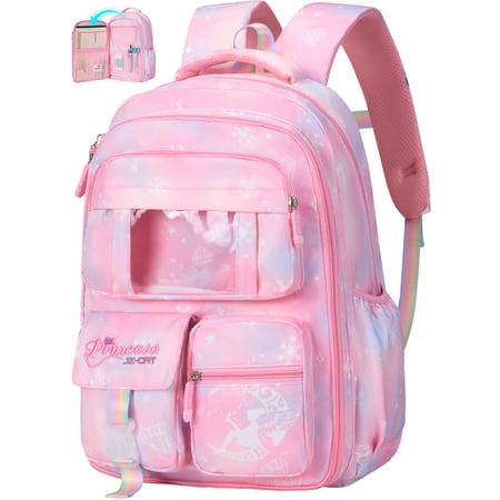 DAKIMOE School Backpack Book Bags Middle School Bags for Kids Girls Teens Back to School Large Bookbags with Multi Pocket for 7-14 Years Pink