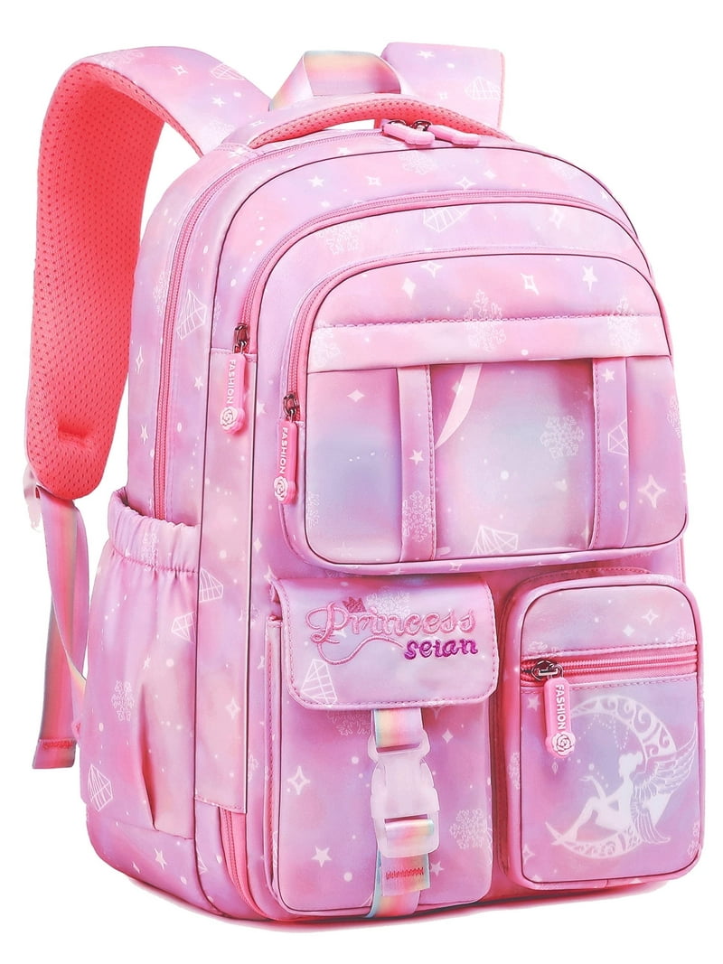 DAKIMOE School Backpack for Girls, Pink, Large Bookbag with