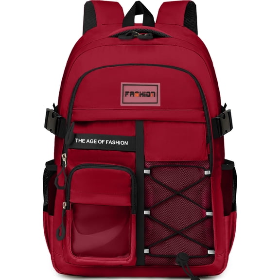 DAKIMOE School Backpack High School Bookbag Durable Large Capacity Lightweight Daypack for College Students Travel Daypack, Red