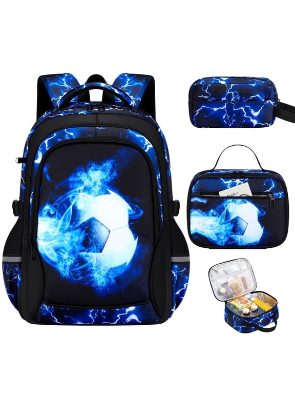 Backpack School Backpacks for Teens 3PCS Set Middle School Bookbag Students Lightweight Durable Casual Outdoor Daypack College Blue Socker