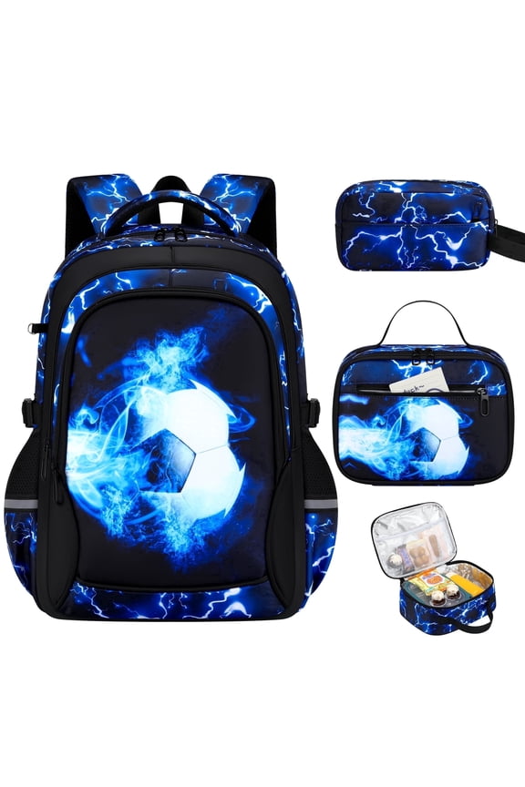 Backpack School Backpacks for Teens 3PCS Set Middle School Bookbag Students Lightweight Durable Casual Outdoor Daypack College Blue Socker