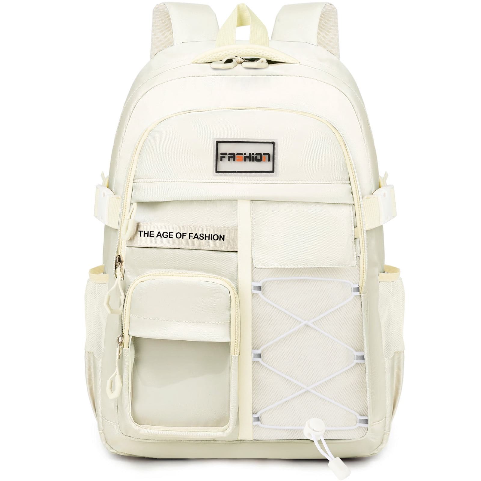 DAKIMOE School Backpack High School Bookbag Durable Large Capacity Lightweight Daypack for College Students Travel Daypack, Beige