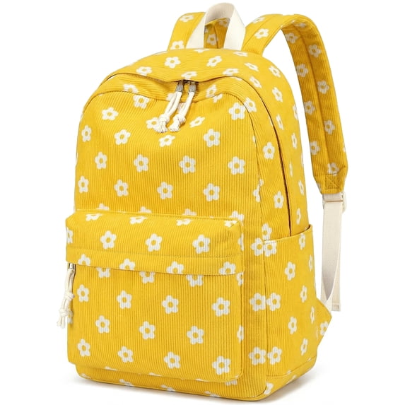 DAKIMOE School Backpack Large Capacity Bookbag Water-Resistant Laptop Backpacks for Teen adults, Lightweight Travel Daypack for Women Middle School College Yellow Flower