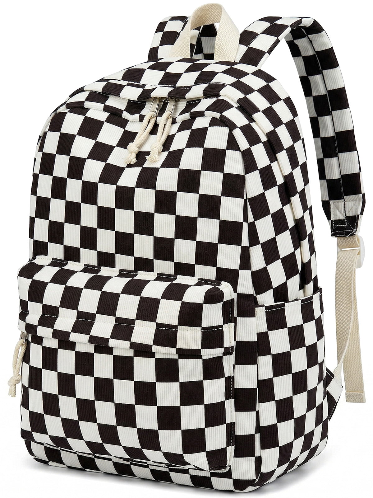 DAKIMOE School Backpack Large Capacity Bookbag Water-Resistant Laptop Backpacks for Teen adults, Lightweight Travel Daypack for Women Middle School College Black and White Check