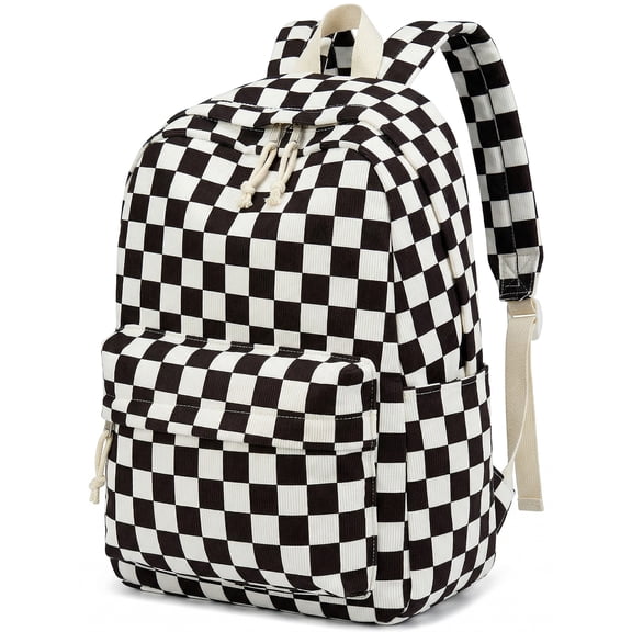 DAKIMOE School Backpack Large Capacity Bookbag Water-Resistant Laptop Backpacks for Teen adults, Lightweight Travel Daypack for Women Middle School College Black and White Check