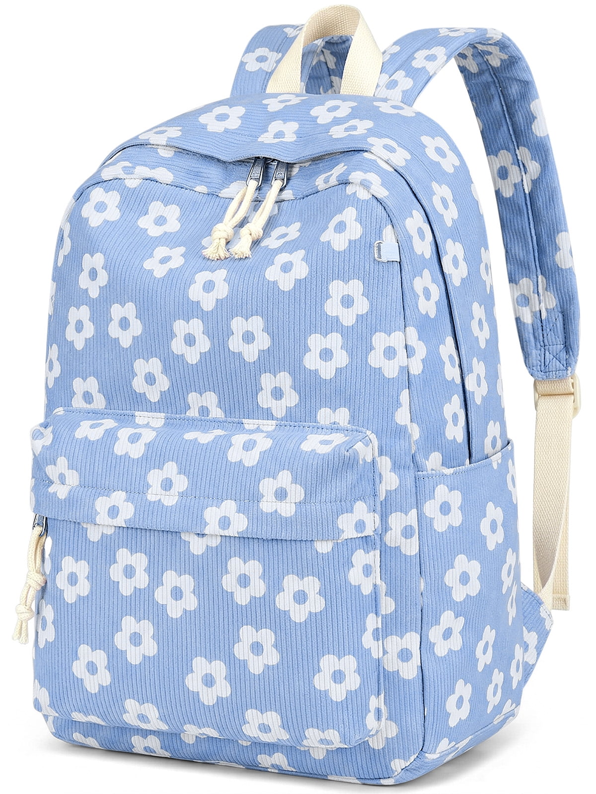 DAKIMOE School Backpack for Teen Girls Bookbags Elementary High School Corduroy Laptop Bags Women Travel Daypacks Middle School College Big Blue Flower