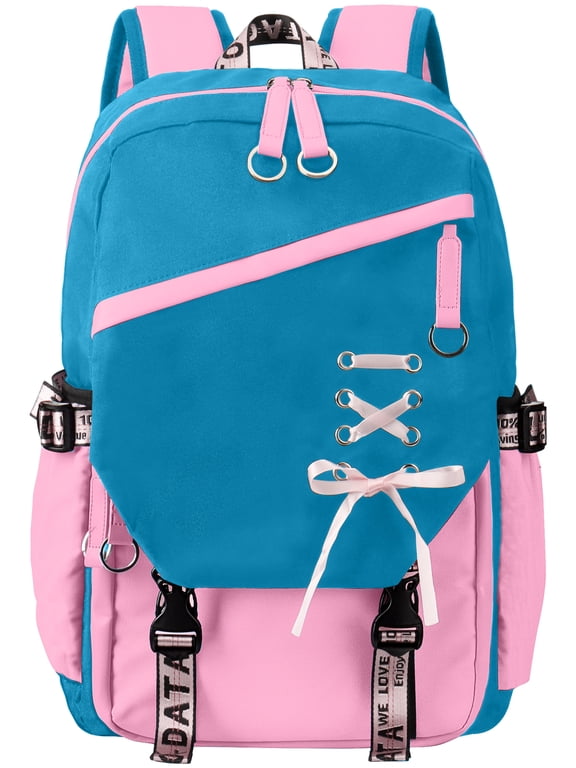 School Backpack for Teens Middle School Bookbag Students Lightweight Durable Casual Outdoor Daypack College, Blue and Pink