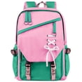 thumbnail image 1 of DAKIMOE School Backpack for Teens Middle School Bookbag Students Lightweight Durable Casual Outdoor Daypack College, Pink and Green, 1 of 7