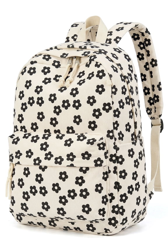 School Backpack for Teens Cute Girlish Middle High School Bookbag Large Capacity Lightweight Daypack for College Students Black Flower