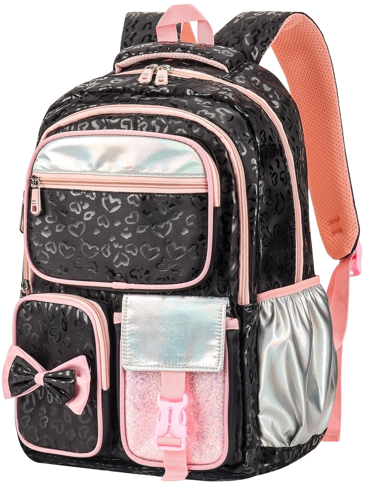 DAKIMOE School Backpack for Teens Cute Girlish Middle High School Bookbag Large Capacity Lightweight Waterproof Daypack for College Students, Black and Pink