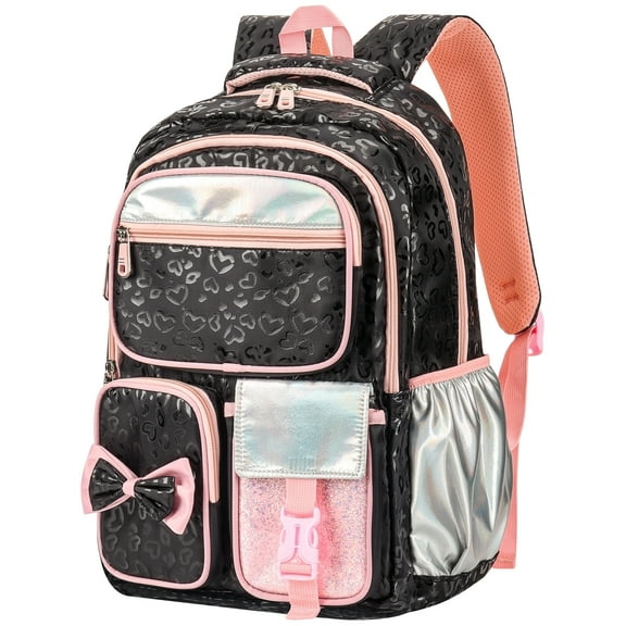 DAKIMOE School Backpack for Teens Cute Girlish Middle High School Bookbag Large Capacity Lightweight Waterproof Daypack for College Students, Black and Pink