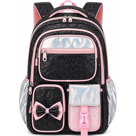DAKIMOE School Backpack for Teens Cute Girlish Middle High School Bookbag Large Capacity Lightweight Waterproof Daypack for College Students, Black and Pink