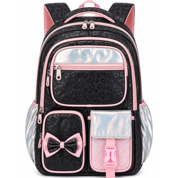 DAKIMOE School Backpack for Teens Cute Girlish Middle High School Bookbag Large Capacity Lightweight Waterproof Daypack for College Students, Black and Pink