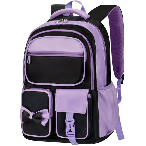 DAKIMOE School Backpack for Teens Cute Girlish Middle High School Bookbag Large Capacity Lightweight Waterproof Daypack for College Students, Black and Purple