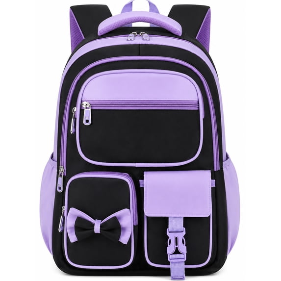 DAKIMOE School Backpack for Teens Cute Girlish Middle High School Bookbag Large Capacity Lightweight Waterproof Daypack for College Students, Black and Purple