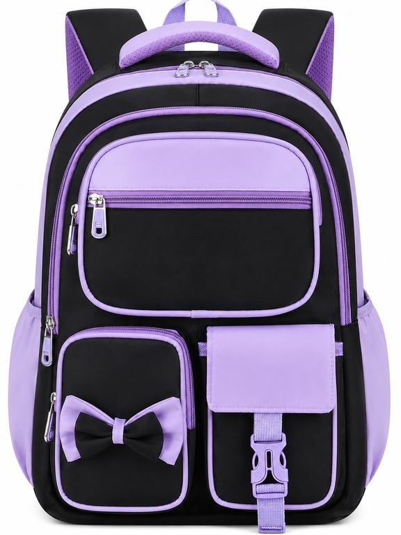 School Backpack for Teens Cute Girlish Middle High School Bookbag Large Capacity Lightweight Waterproof Daypack for College Students, Black and Purple