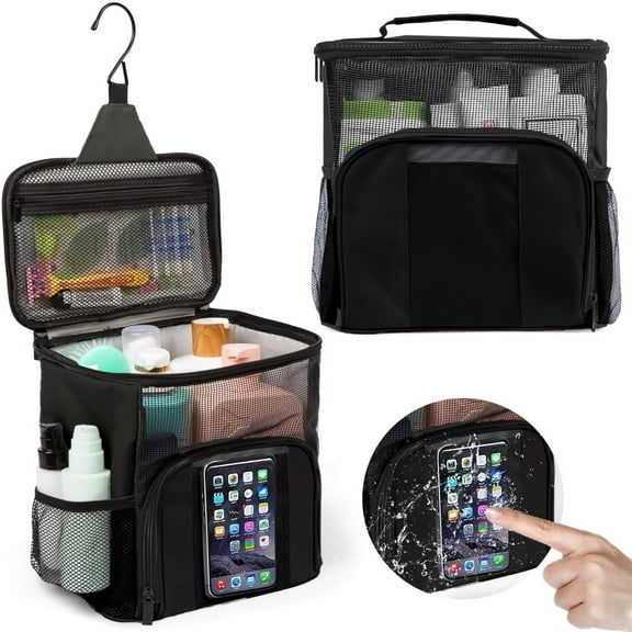 DAKIMOE Mesh Shower Caddy Portable Tote Dorm Organizers and Storage Foldable Toiletry Bag Perfect for College Students Men Women, Black