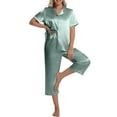 thumbnail image 1 of DAKIMOE Silk Satin Pajama Set for Women Capri Pajamas Short Sleeve Button Down Two Piece Pjs Sleepwear Soft Loungewear Nightwear, 1 of 8