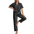 thumbnail image 1 of DAKIMOE Silk Satin Pajama Set for Women Short Sleeve Two Piece Button Down Pjs Sleepwear Soft Loungewear Nightwear, Black Leopard Print, 1 of 8