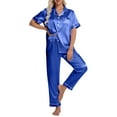 thumbnail image 1 of DAKIMOE Silk Satin Pajamas Set for Women Two-Piece Short Sleeve Shirt with Long Pajama Pant Set Soft Button Down Loungewear Nightwear Pjs Sleepwear for Women, 1 of 10