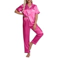 thumbnail image 1 of DAKIMOE Silk Satin Pajamas Set for Women Two-Piece Short Sleeve Shirt with Long Pajama Pant Set Soft Button Down Loungewear Nightwear Pjs Sleepwear for Women, 1 of 10