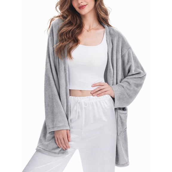 DAKIMOE Sleep Cardigans Robe Bed Jackets for Women Toasty Cozy Plush Fleece Coat Cloud-Soft Velvety House Jacket Loose Oversized Fuzzy Flannel Outwear, S-XXL