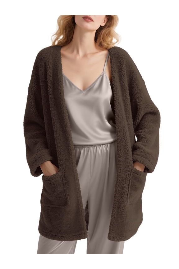 Sleep Cardigans Robe Bed Jackets for Women Toasty Cozy Sherpa Coat Cloud-Soft House Jacket Loose Oversized Fleece Fuzzy Outwear, S-XXL