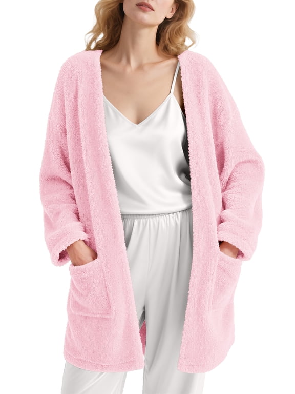 Sleep Cardigans Robe Bed Jackets for Women Toasty Cozy Sherpa Coat Cloud-Soft House Jacket Loose Oversized Fleece Fuzzy Outwear, S-XXL