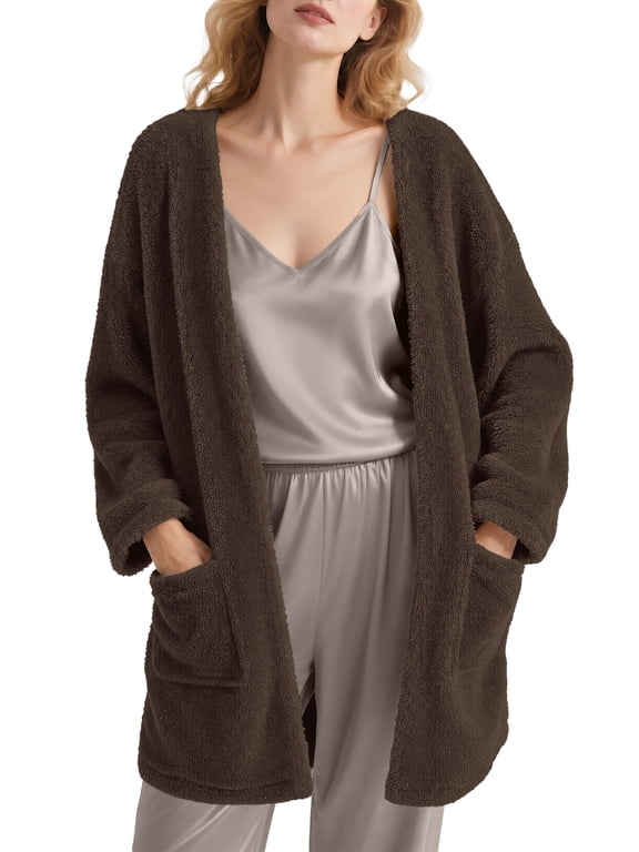 Sleep Cardigans Robe Bed Jackets for Women Toasty Cozy Sherpa Coat Cloud-Soft House Jacket Loose Oversized Fleece Fuzzy Outwear, S-XXL